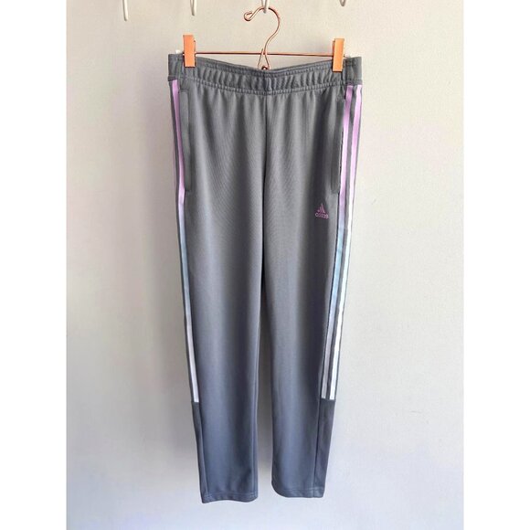 🆕 Adidas Girls' Grey with Pink & Blue Ombre Striped Zippered Track Pants - Picture 2 of 11
